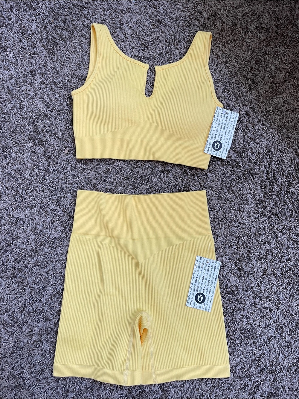 Ribbed Yellow High-Waist Bike Shorts & Crop Tank Set